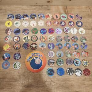 Lot Of 70 Vintage 90s POG Milk Cap Slammer (Basic, Giant, Metal/Brass, Plastic)